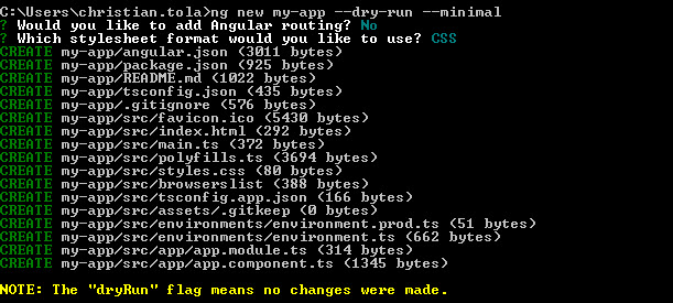ng new my-app --dry-run --minimal