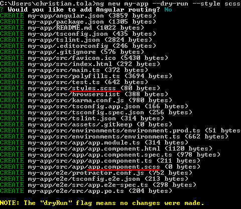 ng new my-app --dry-run --style scss